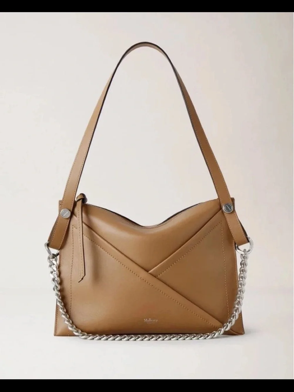 Mulberry Tan Leather Shoulder Bag with Silver Chain